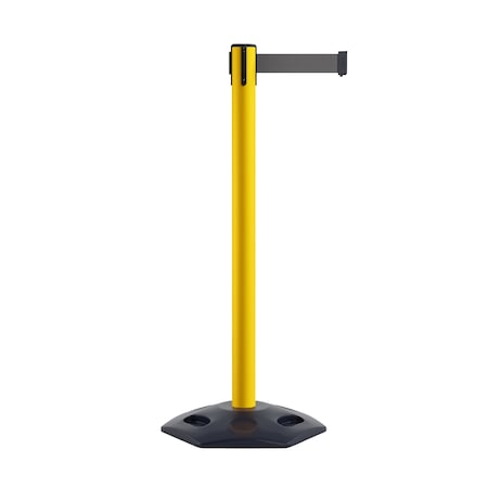 Montour Line Stanchion Belt Barrier Rubber Base Yellow Post 7.5ftDk Gry Belt P400RB-YW-DGY-75